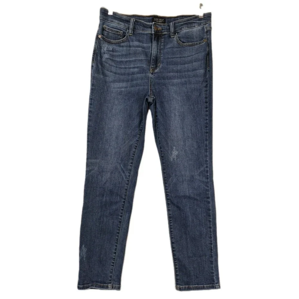 Judy Blue Mid Rise Straight Leg Cropped Jeans Womens Relaxed Fit Stretch Wash